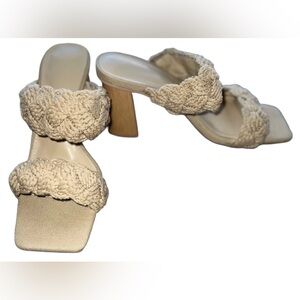 FINAL MARKDOWN Women’s Braided Mules Open Square Toe Sandals, Size: 7.5 Tan